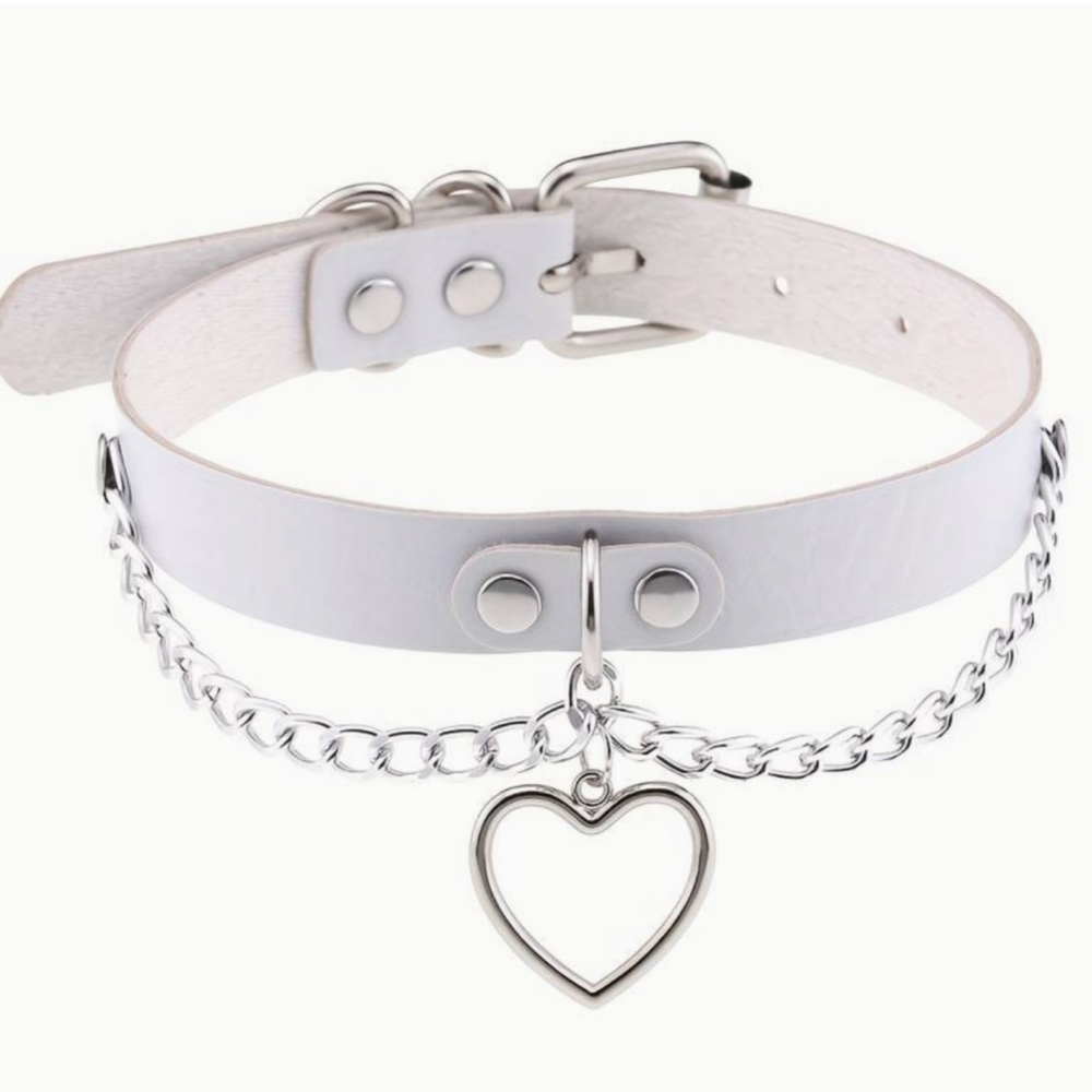 White PU Leather Choker Necklace.  1981